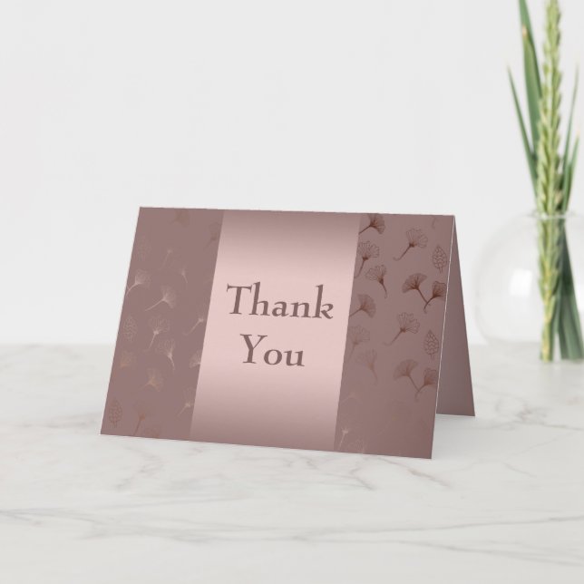 Elegant Rose Gold Hand Drawn Floral Thank You Card (Front)