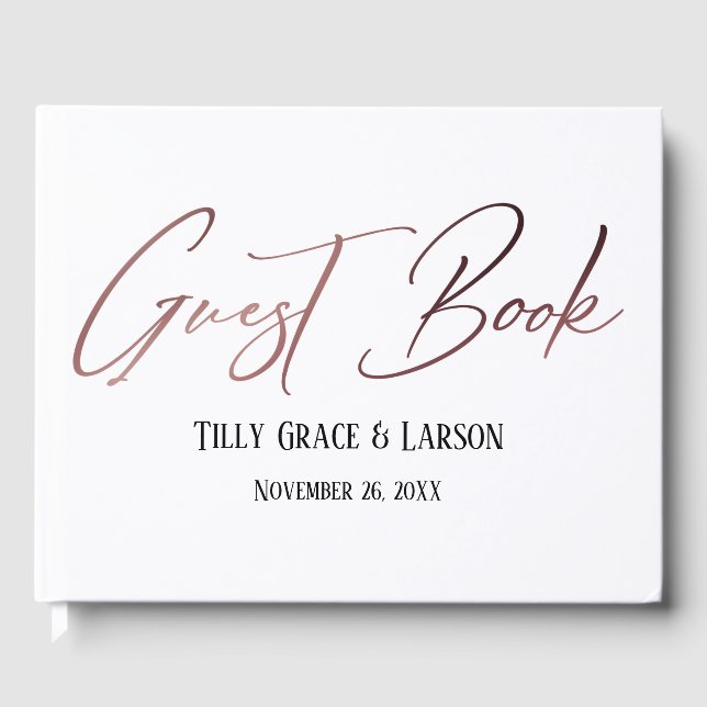 Elegant Rose Gold Handwriting Simple Guest Book (Front)