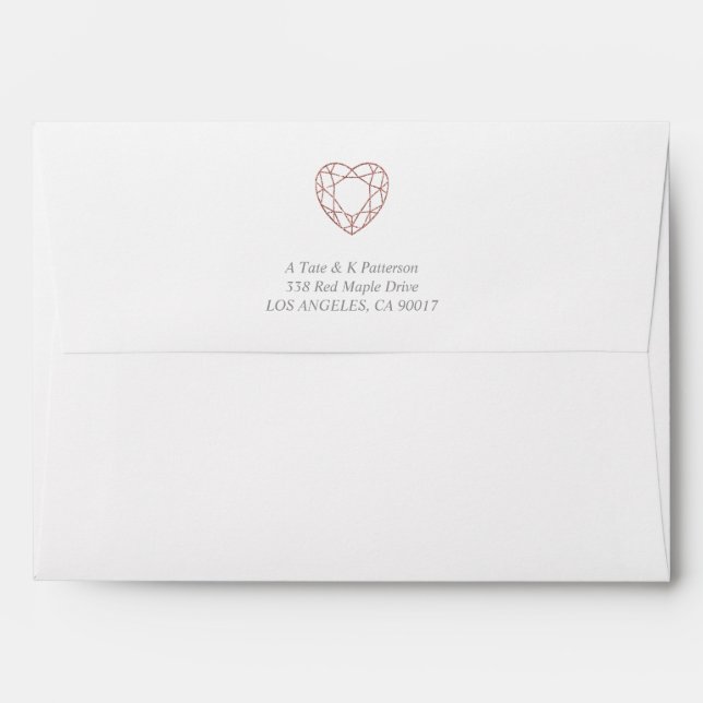 Elegant rose gold heart envelope pink lining (Back (Top Flap))