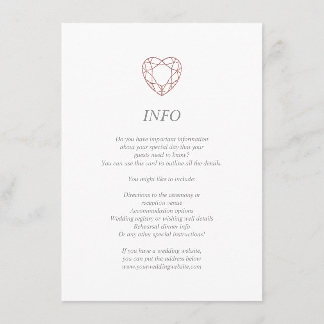 Elegant rose gold heart info/details card (Front)