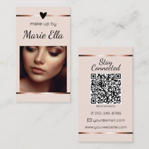 Elegant Rose Gold Heart Photo QR Code Template  Business Card