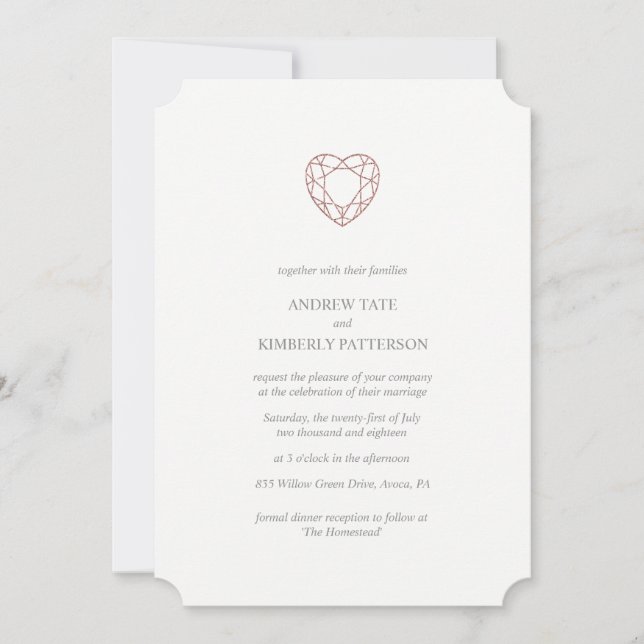 Elegant rose gold heart wedding invitation (Front)