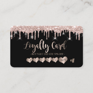 Elegant Rose Gold Hearts Glitter Drips Loyalty Card