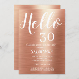 Elegant Rose Gold Hello 30 Birthday Invitation