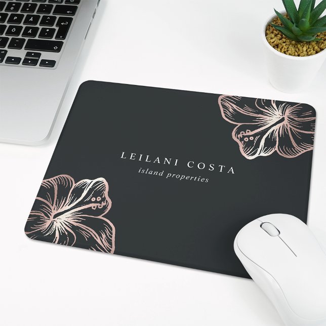 Elegant Rose Gold Hibiscus Flower Mouse Mat (Creator Uploaded)
