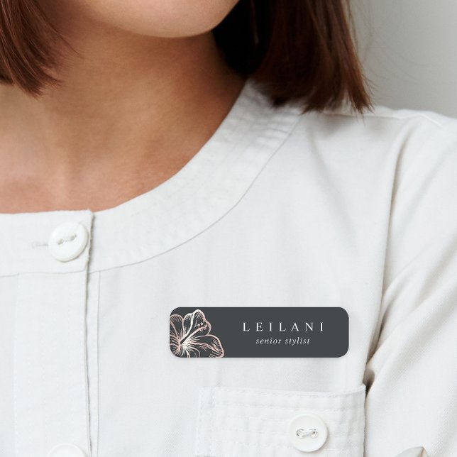 Elegant Rose Gold Hibiscus Flower Name Tag (Creator Uploaded)