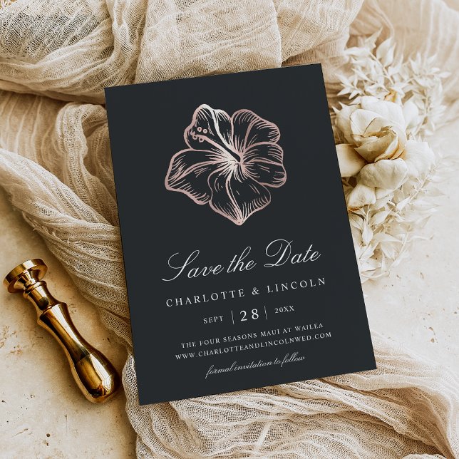 Elegant Rose Gold Hibiscus Flower Wedding Save The Date (Creator Uploaded)