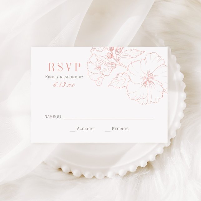 Elegant Rose Gold Hibiscus Flowers Wedding RSVP Card (Creator Uploaded)