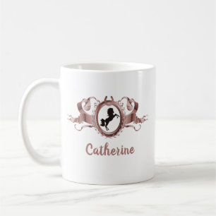 Elegant Rose Gold Horse Ribbon Crest Name Coffee Mug