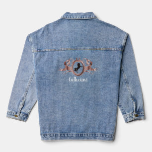 Elegant Rose Gold Horse Ribbon Crest Name Denim Jacket