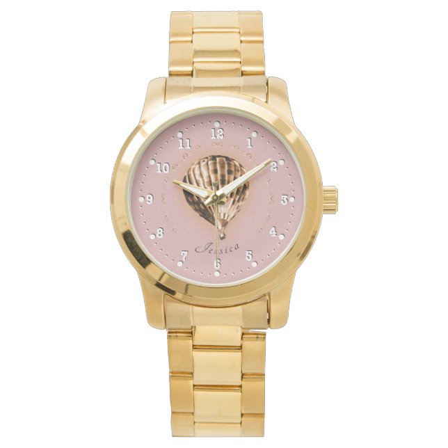 Elegant Rose Gold Hot Air Balloon Numbered Name Watch (Front)