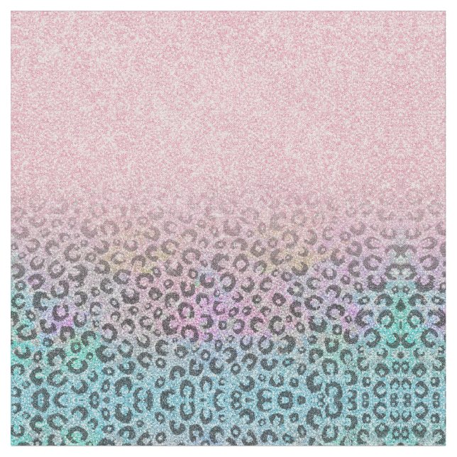 Elegant Rose Gold Iridescent Glitter Leopard Print Fabric (Close Up)