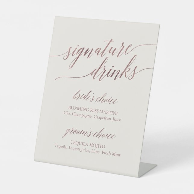 Elegant Rose Gold | Ivory Signature Drinks Pedestal Sign (Front)