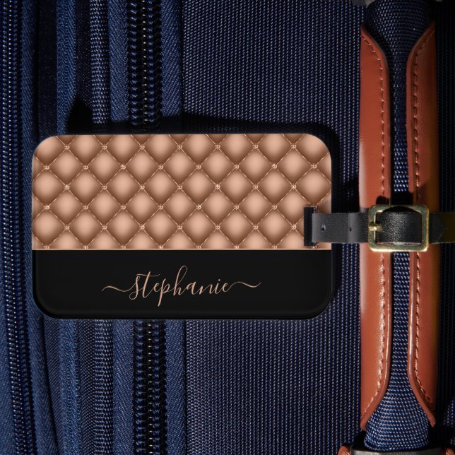 Elegant Rose Gold Jewel Tufted Personalised Luggage Tag (Front Insitu 4)
