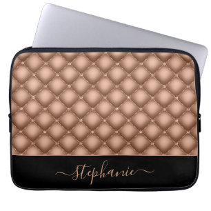 Elegant Rose Gold Jewel Tufted Personalized Laptop Sleeve