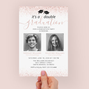 Elegant Rose Gold Joint Graduation Photo Invitation