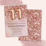 Elegant Rose Gold Kids Girl 11th Birthday Party In Invitation<br><div class="desc">Elegant rose gold 11th birthday party invitation for a 11 year old girl with elegant script writing with black font and fun foil balloons.</div>