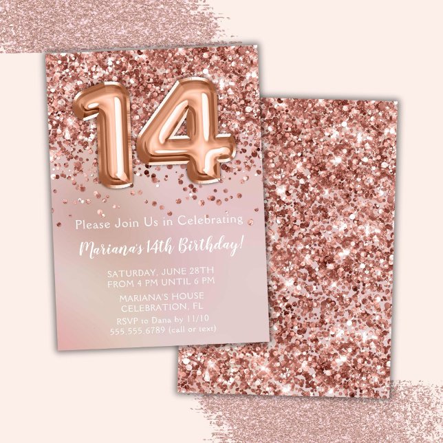 Elegant Rose Gold Kids Girl 14th Birthday Party In Invitation (Creator Uploaded)