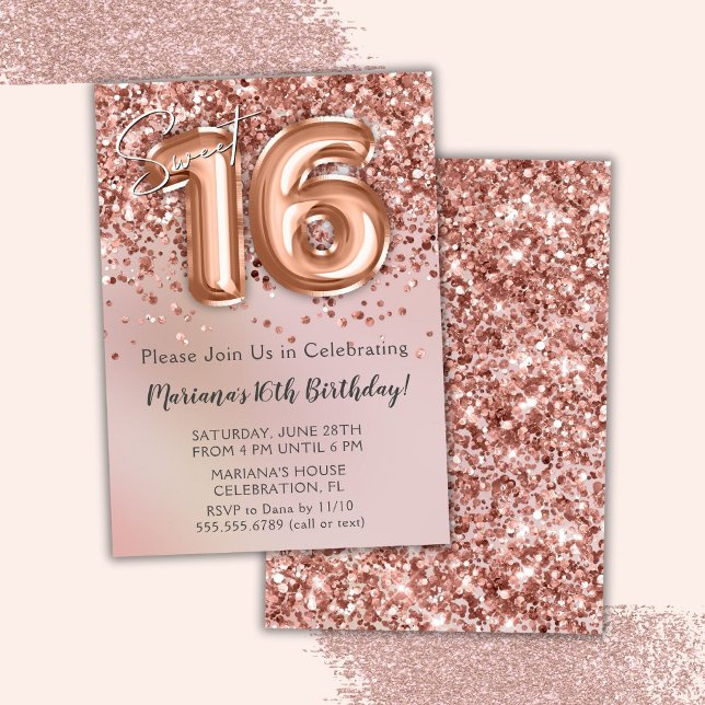 Elegant Rose Gold Kids Girl 16th Birthday Party Invitation (Creator Uploaded)