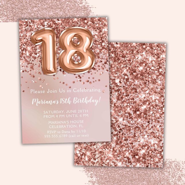 Elegant Rose Gold Kids Girl 18th Birthday Party Invitation (Creator Uploaded)
