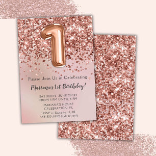 Elegant Rose Gold Kids Girl 1st  Birthday Party In Invitation