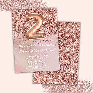 Elegant Rose Gold Kids Girl 2nd Birthday Party Invitation