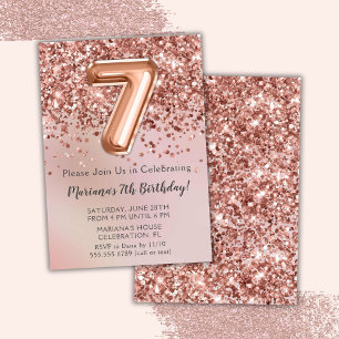 Elegant Rose Gold Kids Girl 7th Birthday Party Invitation