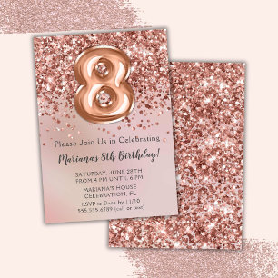 Elegant Rose Gold Kids Girl 8th Birthday Party Inv Invitation
