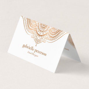 Elegant Rose-Gold Lace Paisley Mandala Business Card