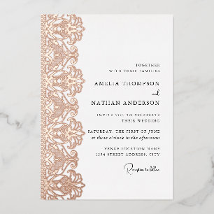 Elegant Rose Gold Lace Wedding Foil Invitation