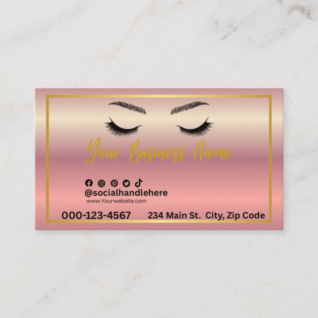 Elegant Rose Gold Lash Artist Business Card (Front)