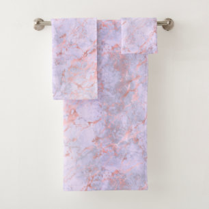 Elegant Rose Gold Lavender Marble Bath Towel Set