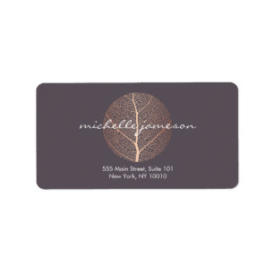 Elegant Rose Gold Leaf Logo on Purple Label