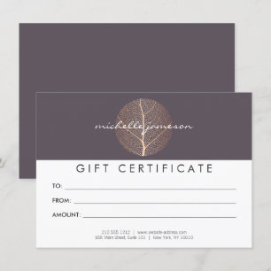 Elegant Rose Gold Leaf Purple Gift Certificate