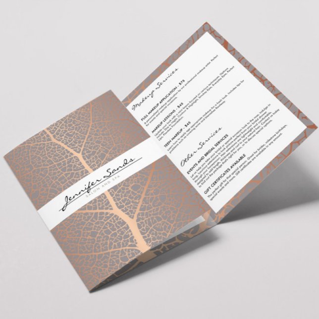 Elegant Rose Gold Leaf Tree Pattern Salon Brochure (Creator Uploaded)