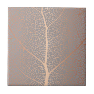 Elegant Rose Gold Leaf Tree Pattern Tile