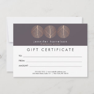 Elegant Rose Gold Leaf Trio Logo Gift Certificate