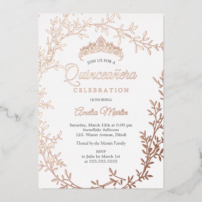 Elegant Rose Gold Leaf Wreath Quinceanera (Front)