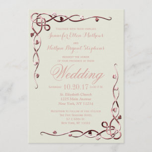 Elegant Rose Gold Leafy Vines on Eggshell Invitation