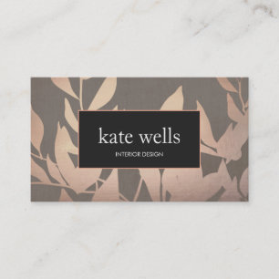 Elegant Rose Gold Leaves Modern Interior Designer Business Card