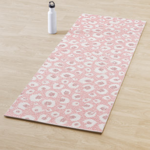 Elegant Rose Gold Glitter Black Leopard Print Yoga Mat by