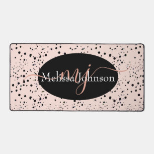 Elegant Rose Gold lettering on Black Desk Mat