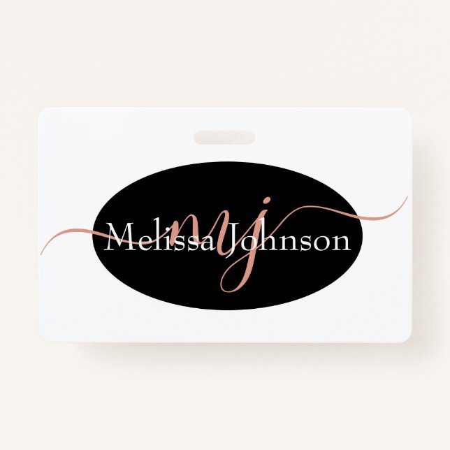 Elegant Rose Gold lettering on Black    ID Badge (Front)