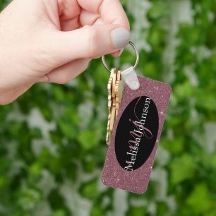 Elegant Rose Gold lettering on Black Keychain