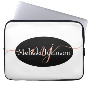 Elegant Rose Gold lettering on Black Laptop Sleeve