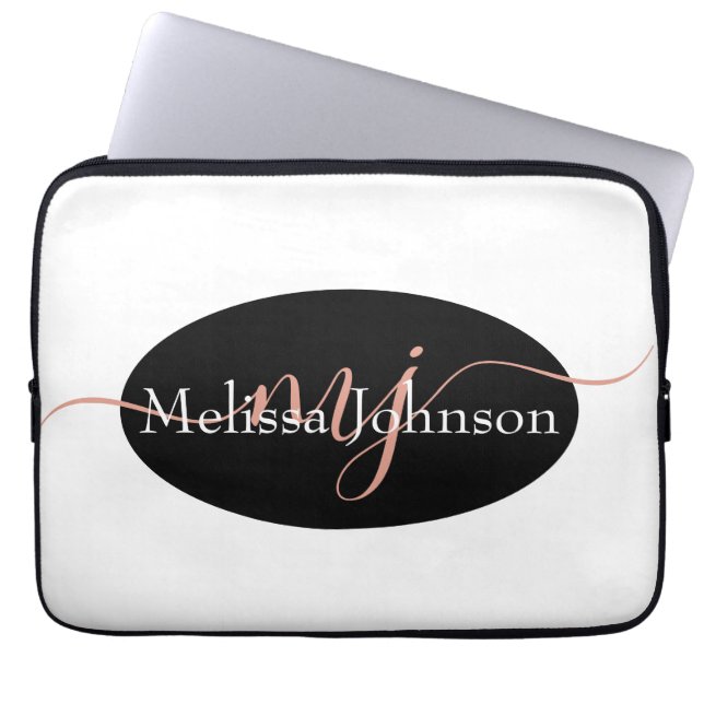 Elegant Rose Gold lettering on Black    Laptop Sleeve (Front)