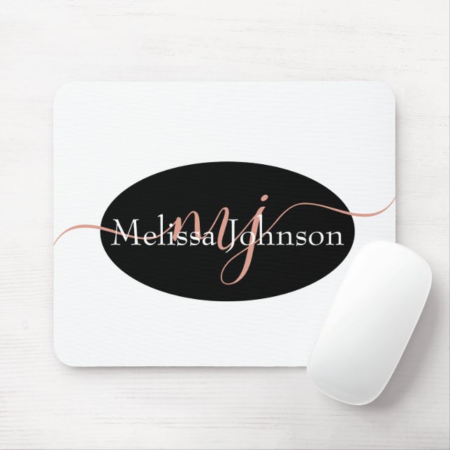 Elegant Rose Gold lettering on Black    Mouse Mat (With Mouse)