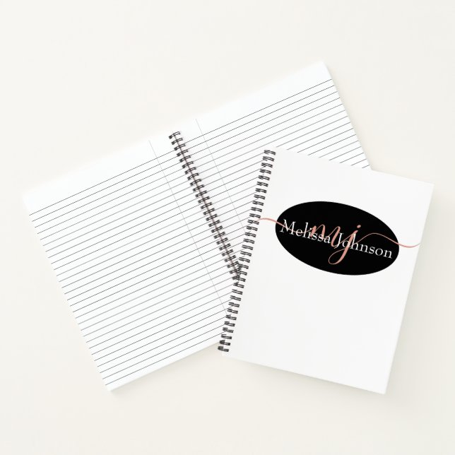Elegant Rose Gold lettering on Black    Notebook (Inside)