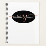 Elegant Rose Gold lettering on Black    Planner<br><div class="desc">Elegant rose gold lettering on black,  edit initials (between blocks)and name</div>