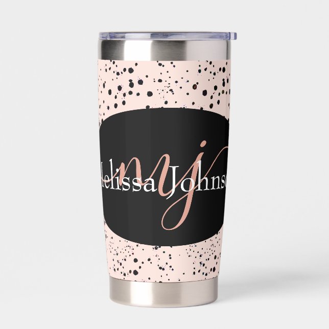 Elegant Rose Gold lettering on Black    Thermal Tu Insulated Tumbler (Left)